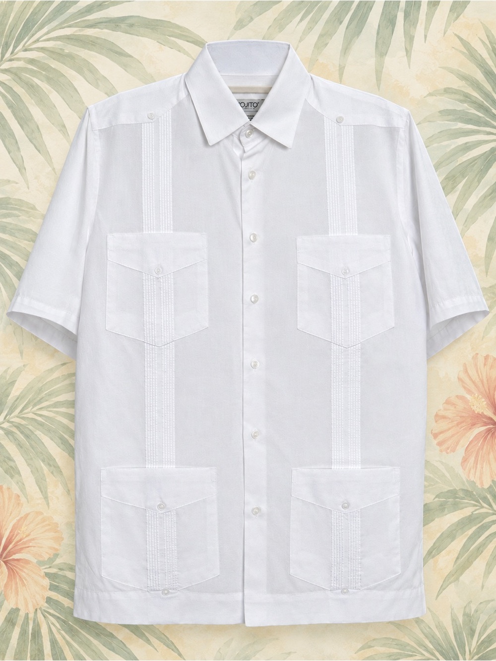 Mojito Collection White Guayabera Shirt Men’s Size Small 4 Pocket Short Sleeve